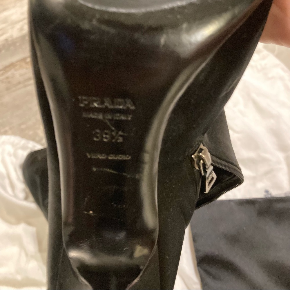 Prada Black Satin Knee-High Stiletto Boots - Picture 6 of 12